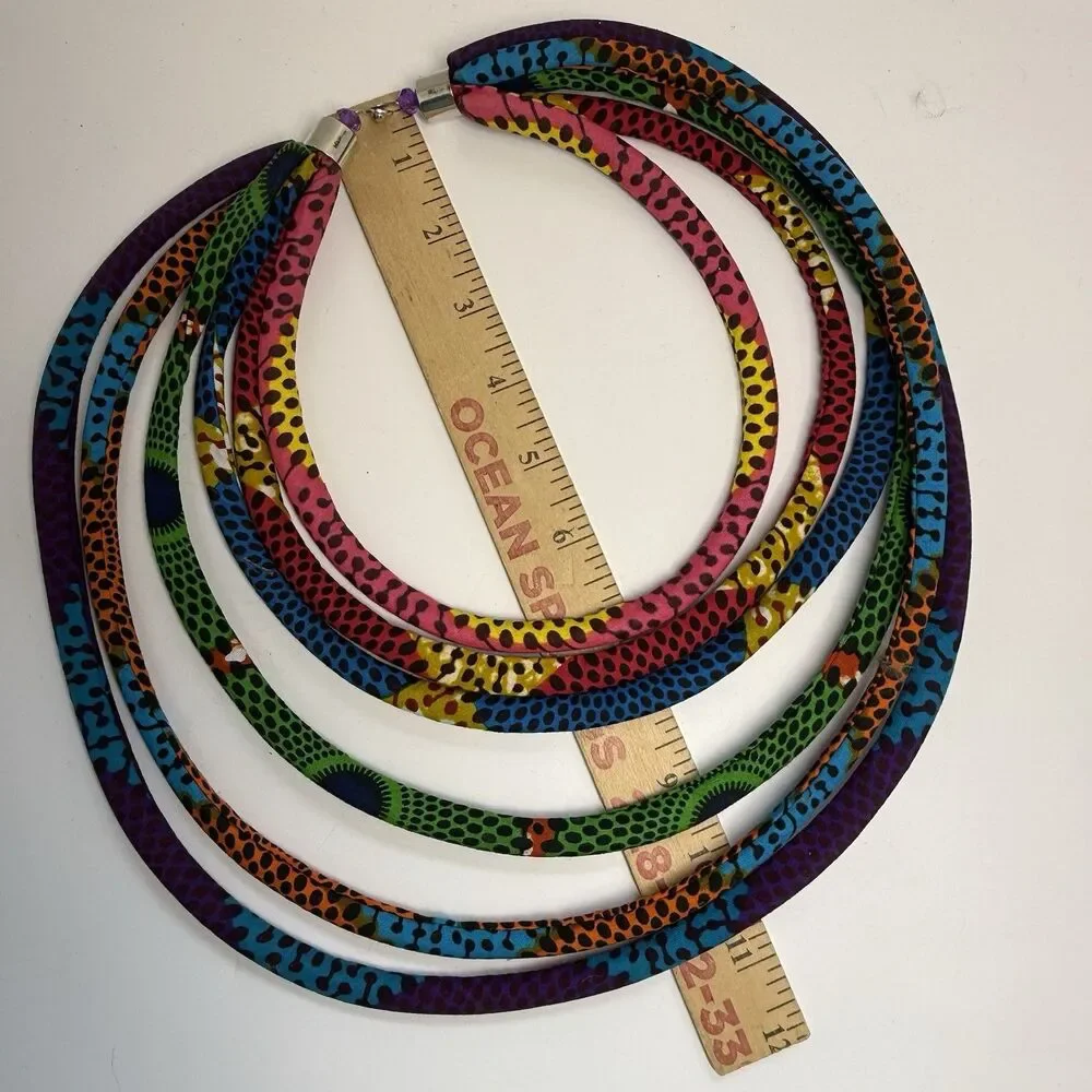African Ankara Fabric Wrapped Multi 6 Layer Necklace